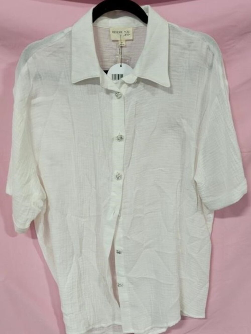 BEFORE YOU WHITE GAUZE BUTTON TUNIC - L